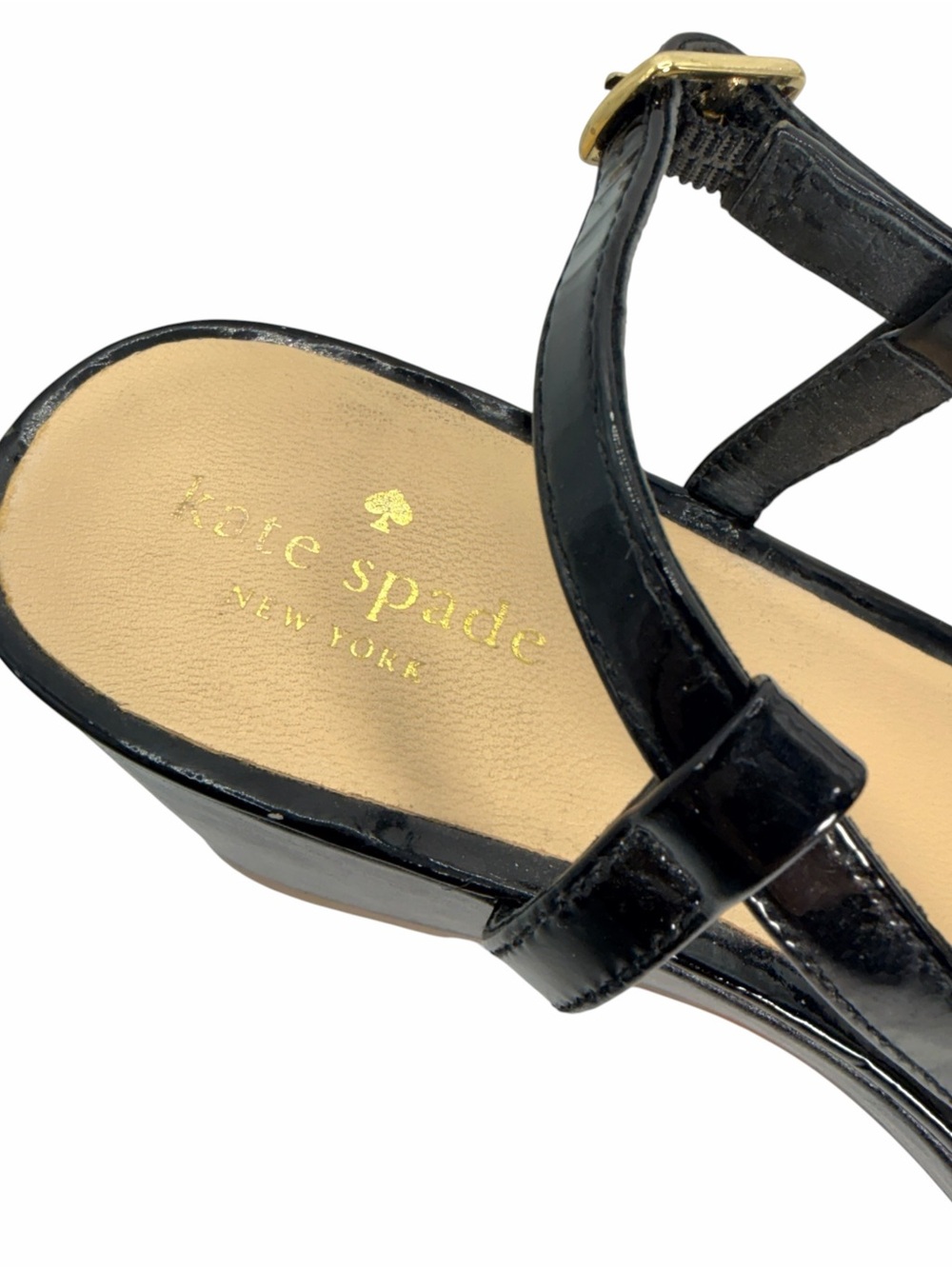 Kate Spade New York Black Patent Leather Platform Wedge Sandals Women Size 8.5 - Picture 6 of 8